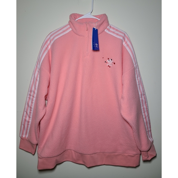 🔴SOLD🔴|Adidas Sherpa Fleece Pink 1/4 Zip Hearts - Picture 5 of 9